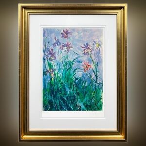 Claude Monet Iris Limited Edition Lithograph on Paper FRAMED With COA